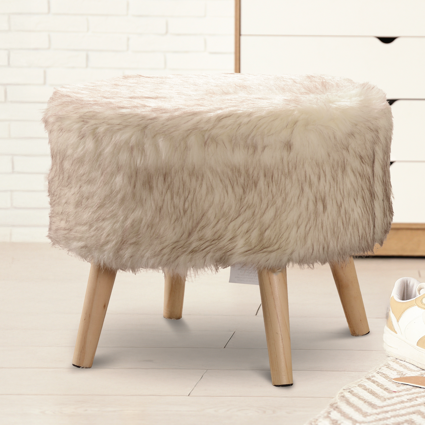 Cheer Collection Faux Fur Wood Leg Stool