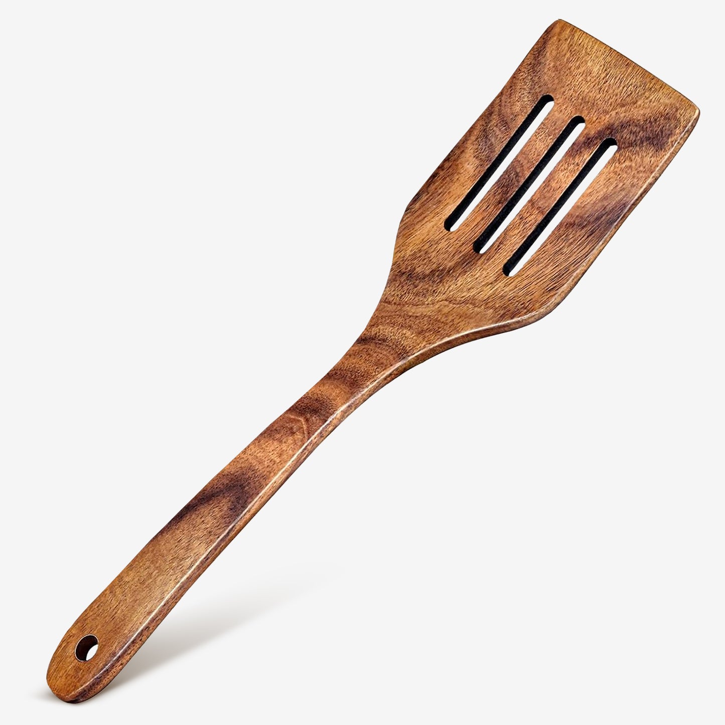 Cheer Collection Teak Wood Slotted Spatula for Cooking with Drain Slots and Nonstick Safe Design