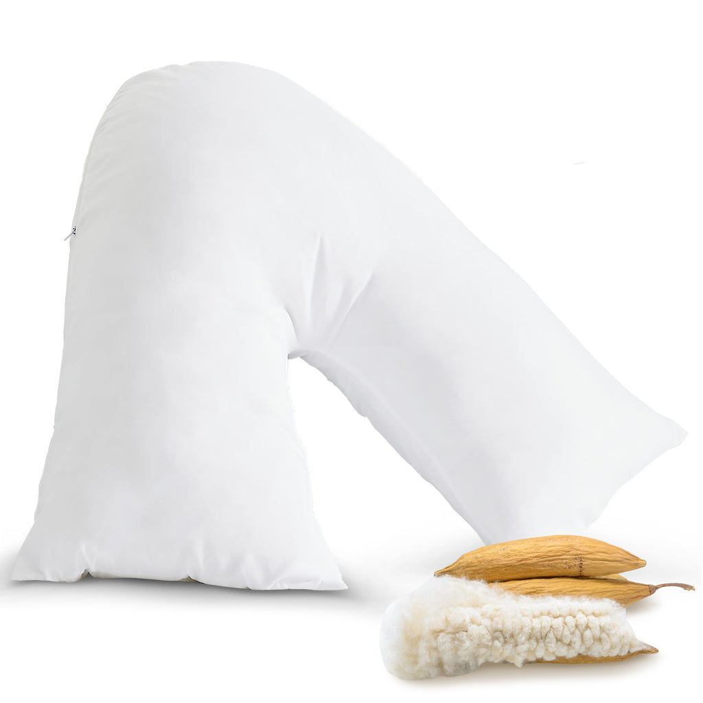 Cheer Collection Natural Kapok Fiber V-Shaped Pregnancy Pillow With Removable Washable Cover