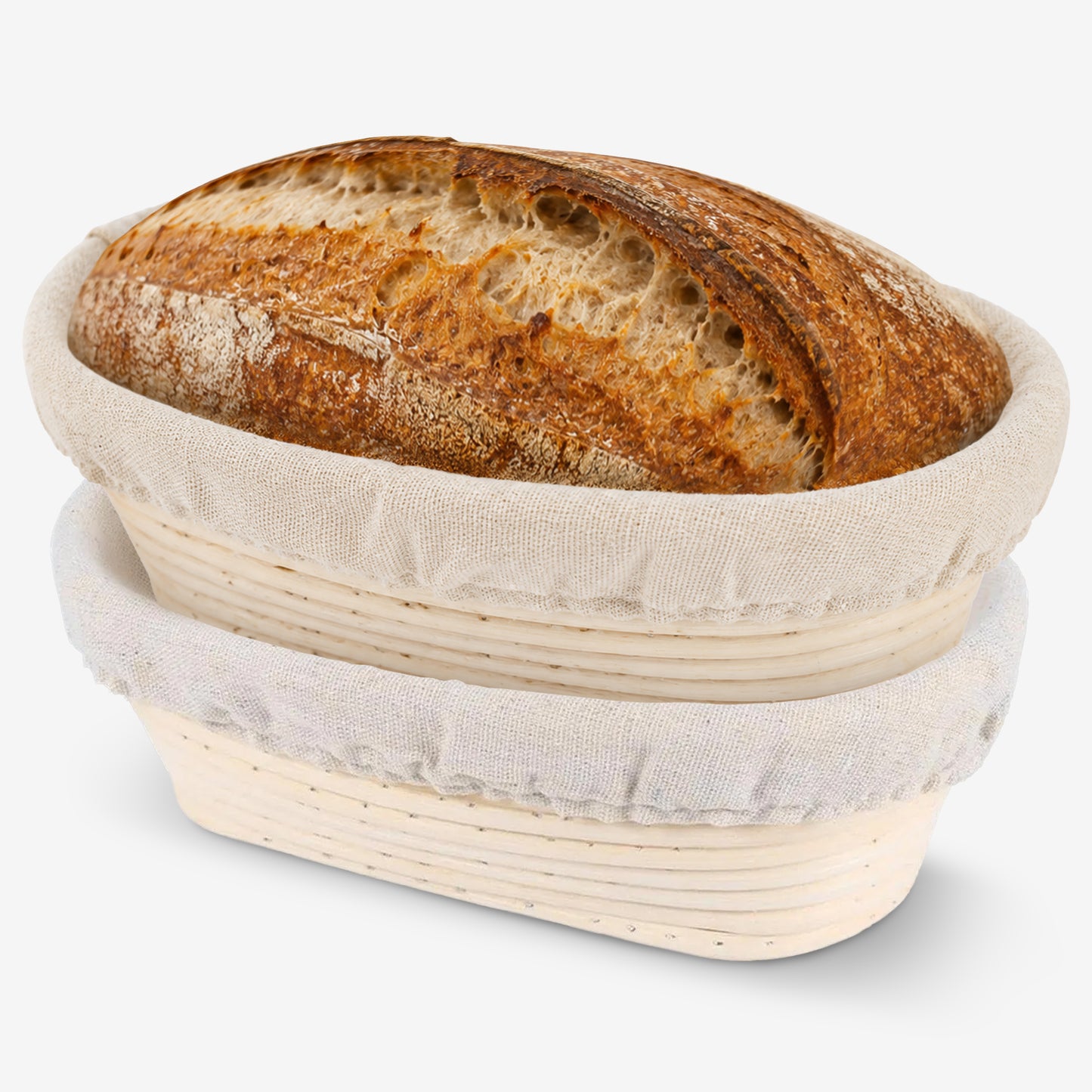 Cheer Collection Artisan Sourdough Banneton Proofing Basket with Linen Liner, Set of 2