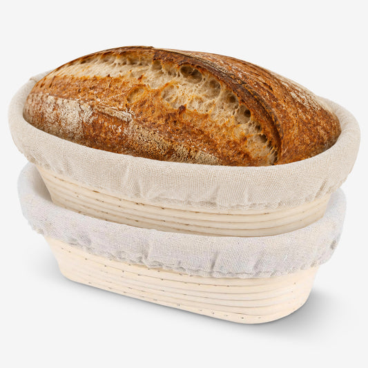 Cheer Collection Artisan Sourdough Banneton Proofing Basket with Linen Liner, Set of 2