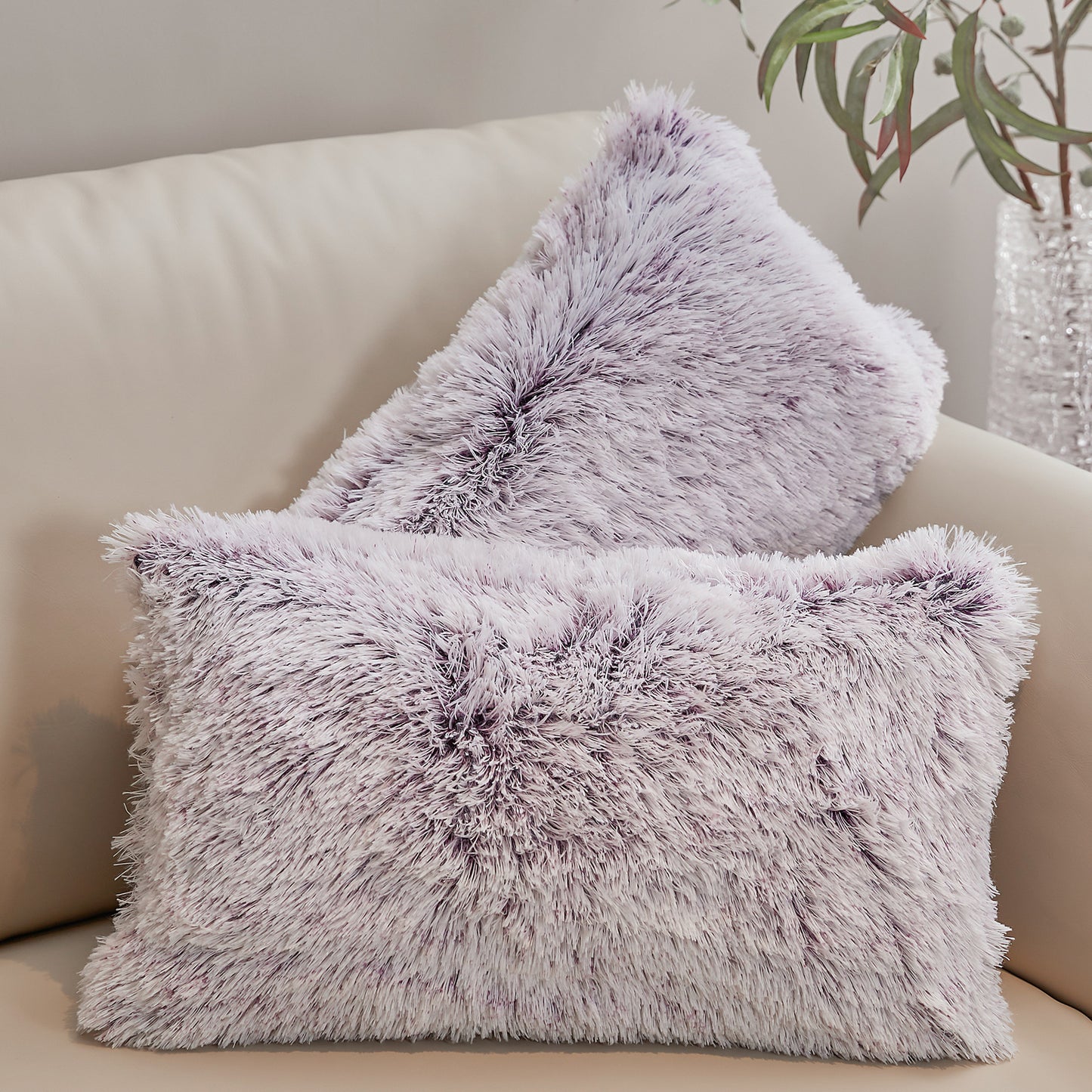 Cheer Collection  Shaggy Long Hair Throw Pillows - Super Soft and Plush Faux Fur Lumbar Accent Pillows - 12 x 20 - Set of 2