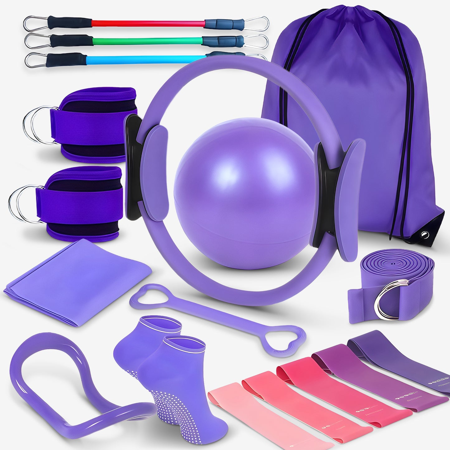 Cheer Collection Complete Home Pilates & Fitness System, 18-Piece Workout Kit