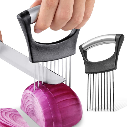 Cheer Collection Onion Holder for Slicing with Stainless Steel Prongs and Non-Slip Comfort Grip Handle