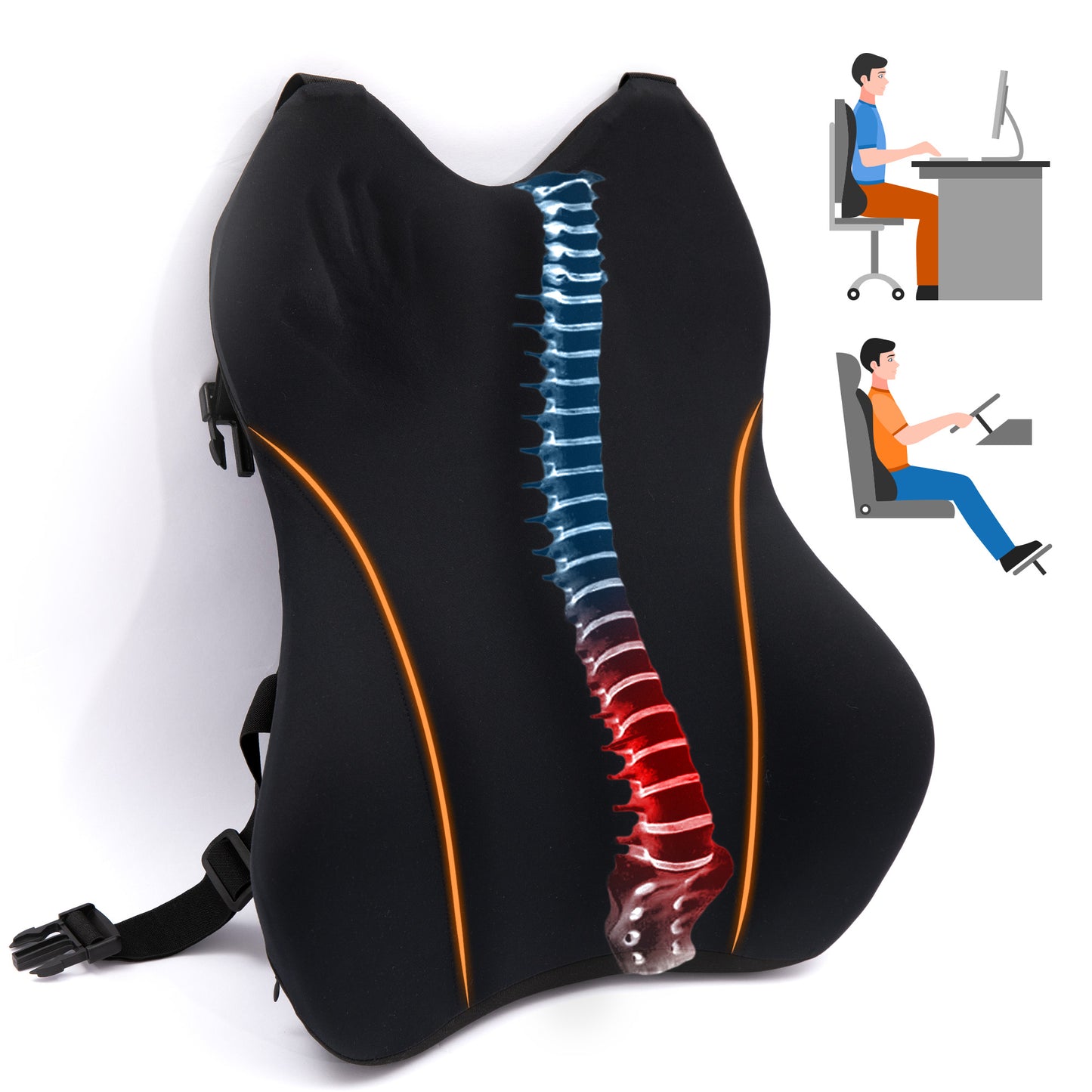 Cheer Collection Lumbar Support Pillow for Car with Adjustable Straps and Breathable Cover