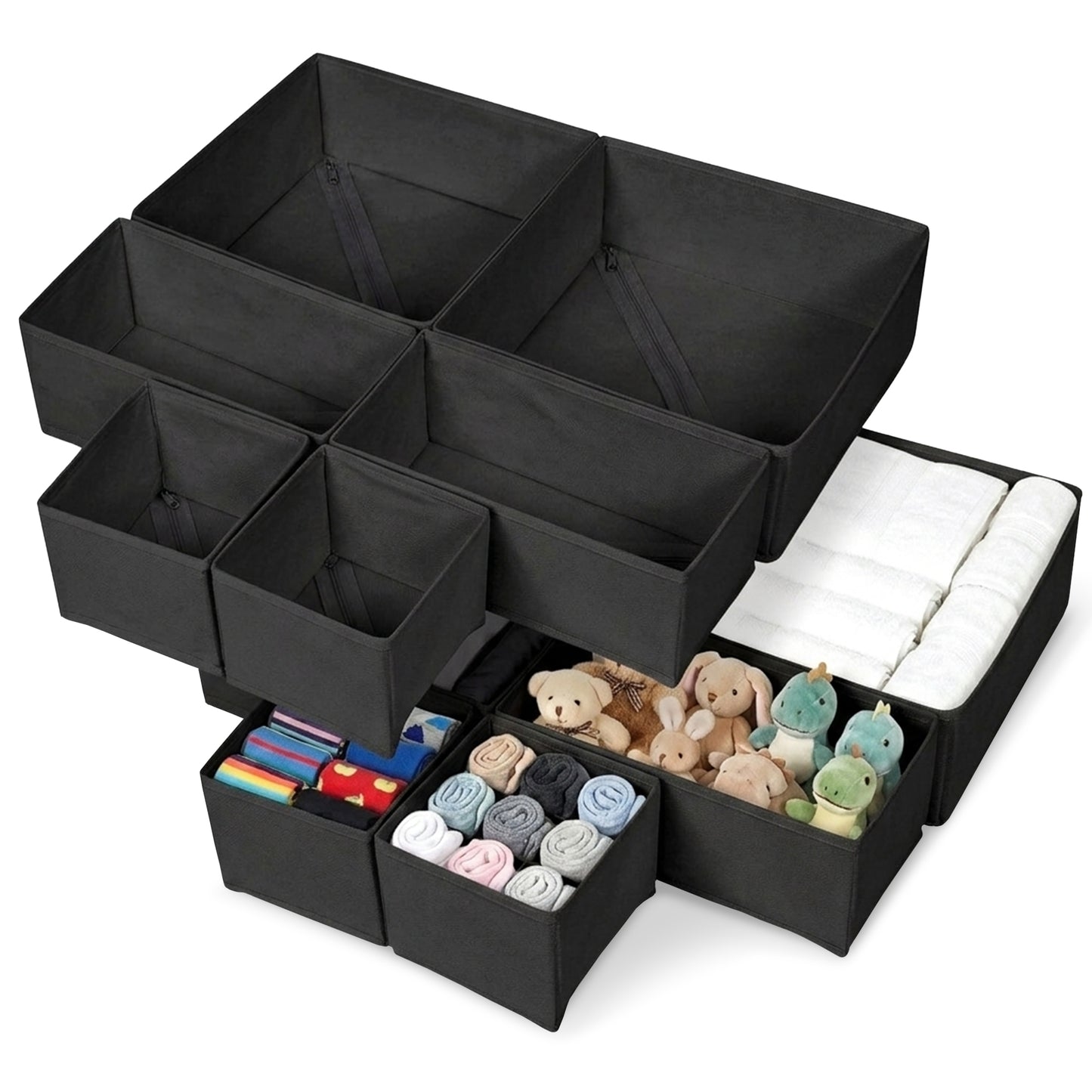 Cheer Collection 12-Piece Foldable Fabric Clothes Drawer Organizer Set