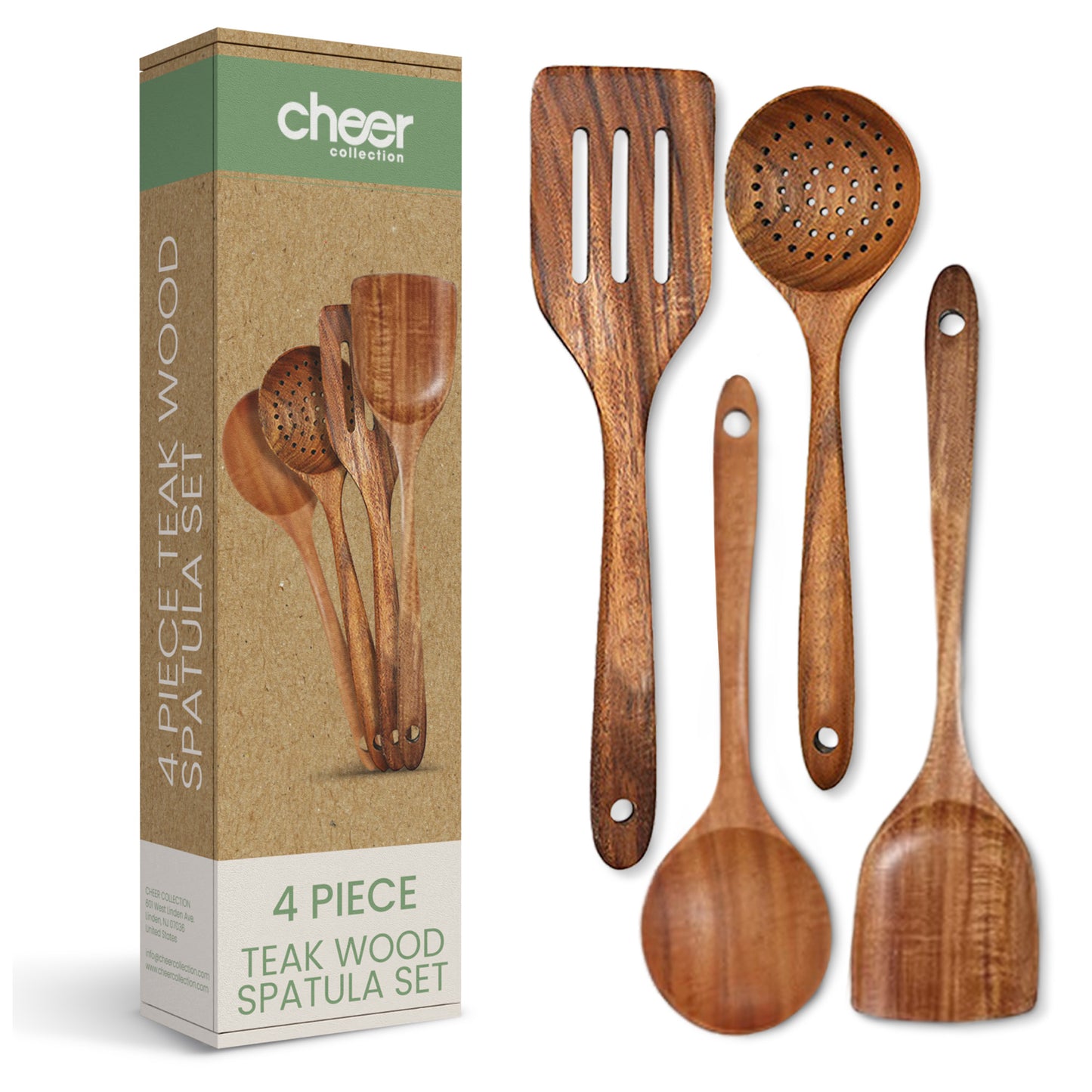 Cheer Collection Premium Teak Wood Spatula Set – Elegant 4-Piece Handcrafted Utensils for Effortless Cooking