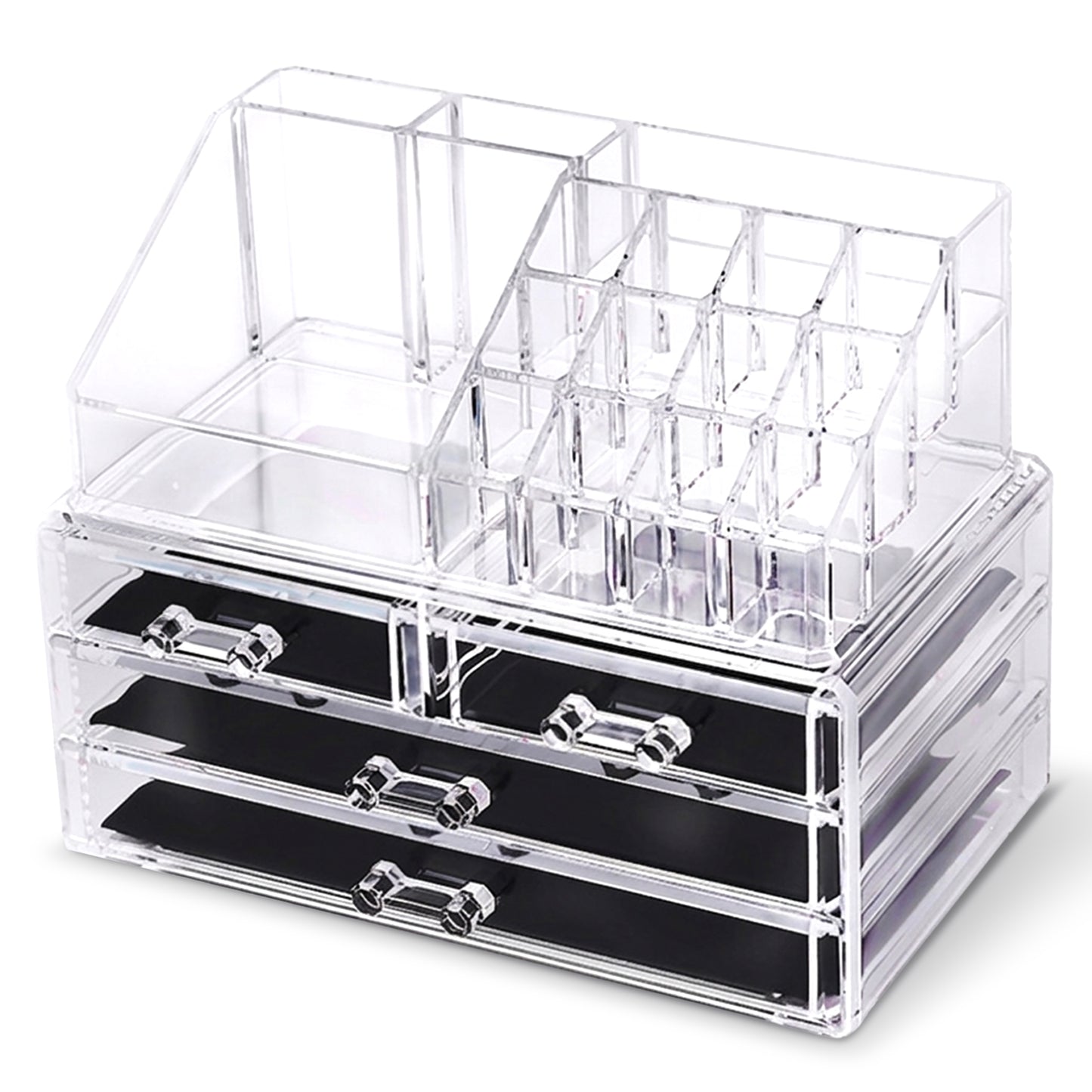 Cheer Collection Clear Makeup Organizer with 4 Drawers & 16 Compartments