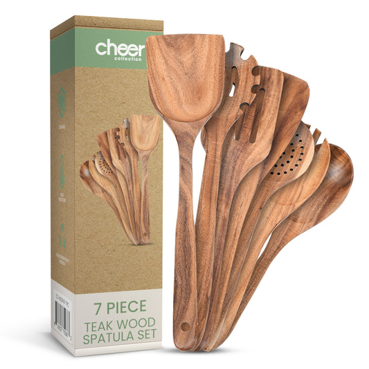 Cheer Collection 7 Piece Elegant Wooden Kitchen Utensils Set