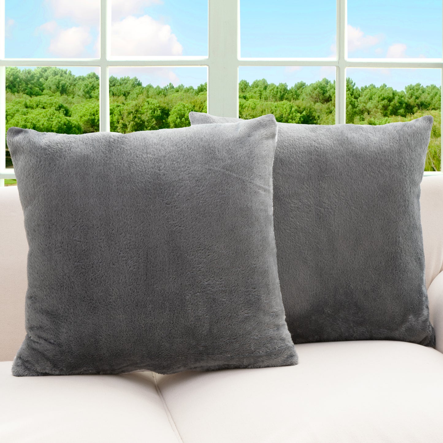 Cheer Collection Microsherpa Throw Pillow - Ultra Soft and Fluffy, Elegant Home Decor, Velvet Stylish Accent Pillows - 18" x 18" - Set of 2
