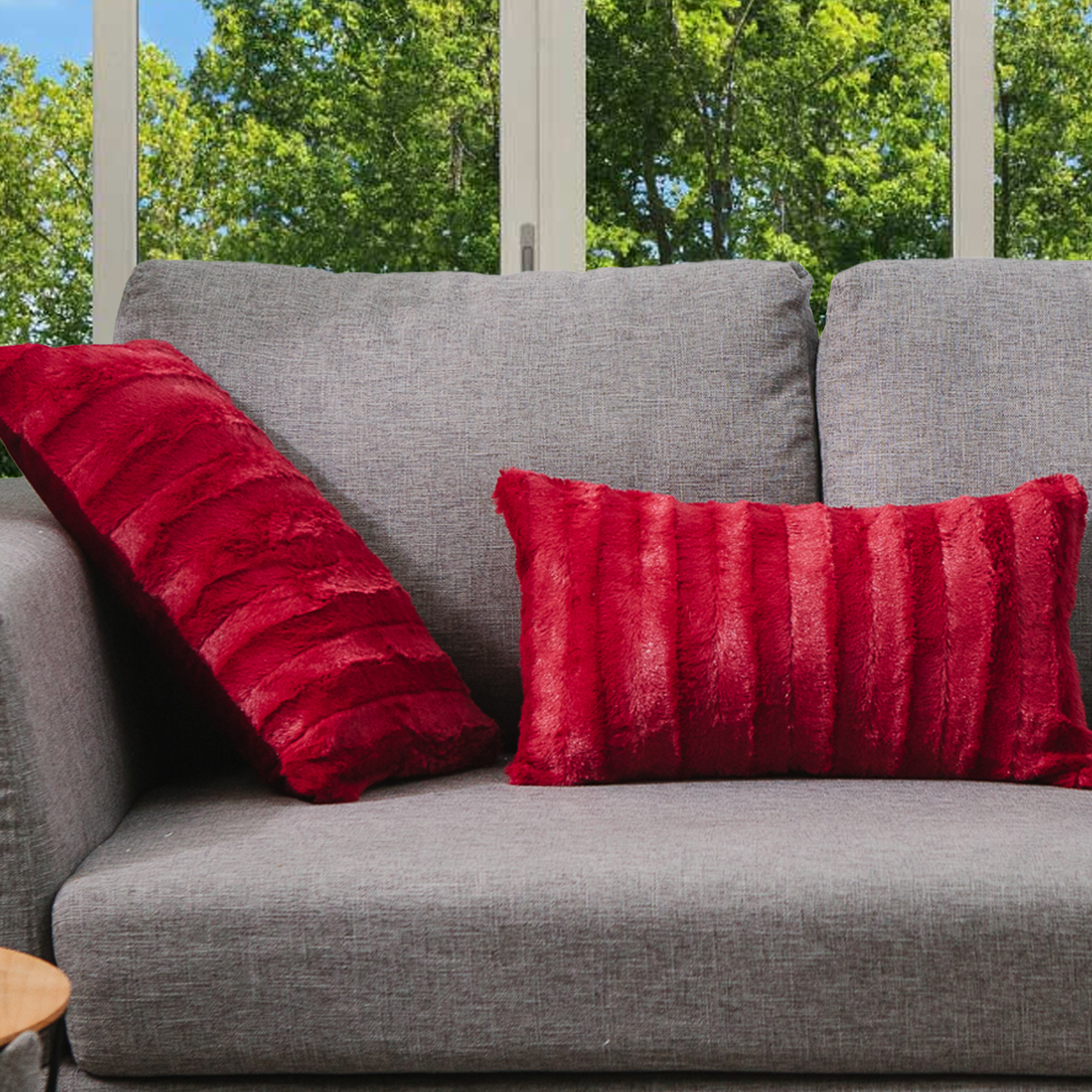 Cheer Collection Set of 2 Decorative Throw Pillows - Reversible Faux Fur to Microplush Accent Pillows by 12"x 20"