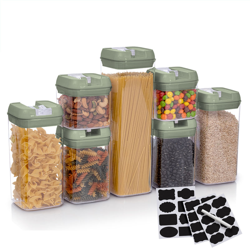 Cheer Collection Set of 7 Airtight Food Storage Containers plus Dry Erase Marker and Label - Multiple Colors Available