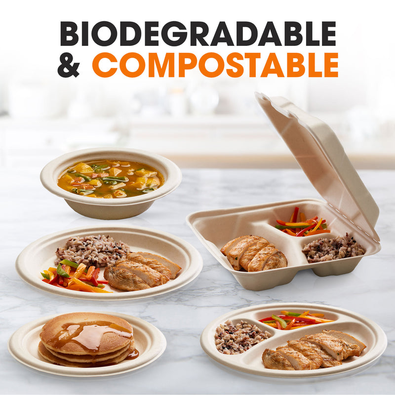 Cheer Collection 8x8 Compostable Takeout Containers - Eco Friendly Microwavable & Biodegradable