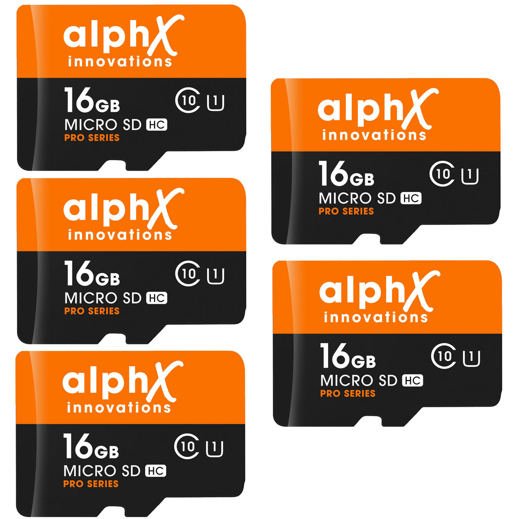 AlphX 16gb 5 pack Micro SD High Speed Class 10 Memory Cards, Adapter & Sandisk Micro SD Card Reader