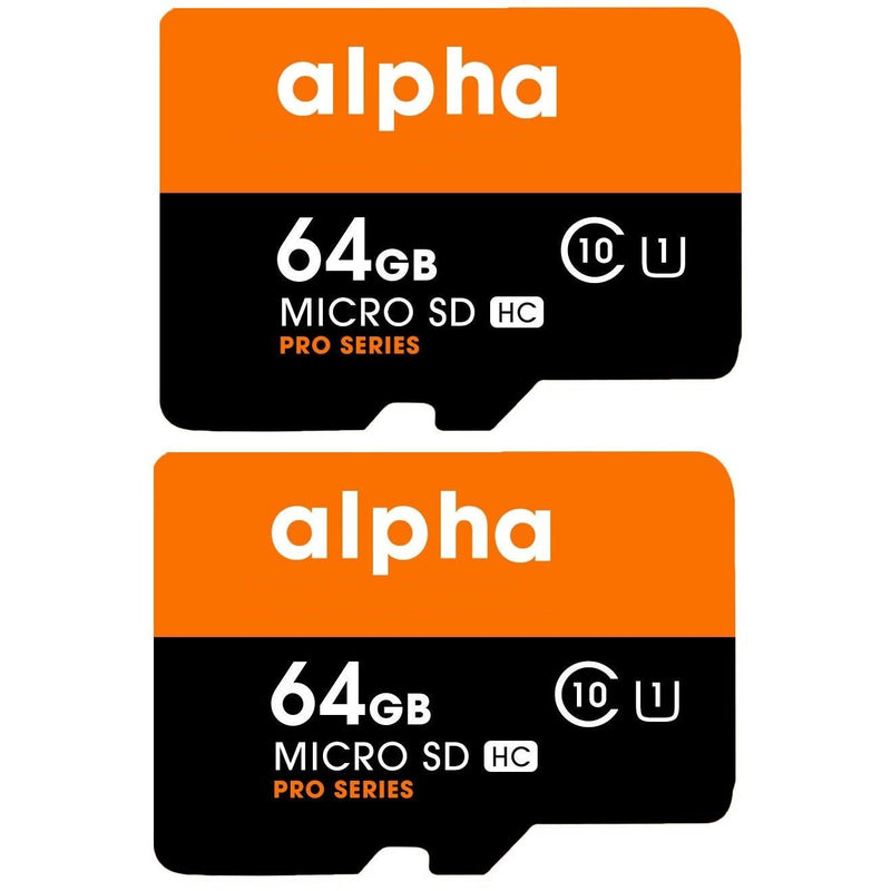 AlphX 64gb 2 Pack Micro SD High Speed Class 10 Memory Cards,Adapter & Sandisk Micro SD Card Reader