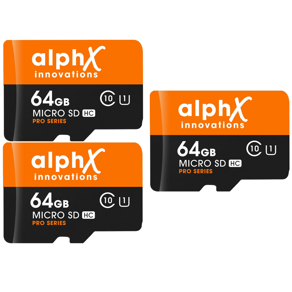 AlphX 64gb 3 Pack Micro SD High Speed Class 10 Memory Cards, Adapter & Sandisk Micro SD Card Reader