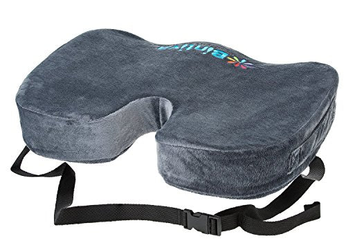 Bintiva Memory Foam Coccyx Cushion with Strap, Grey