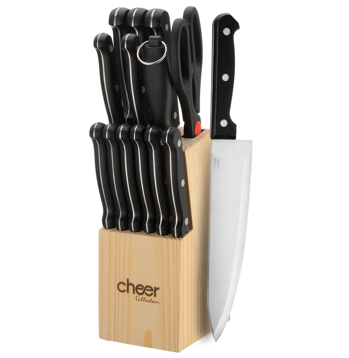 Chrome Club Stainless Steel White and Gold Knife Set with Block - 7 Piece Gold Kitchen Knife Set with Durable Clear Knife Block and Sharpener 