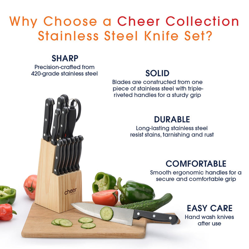 Cheer Collection 13pc Kitchen Knife Set with Wooden Block