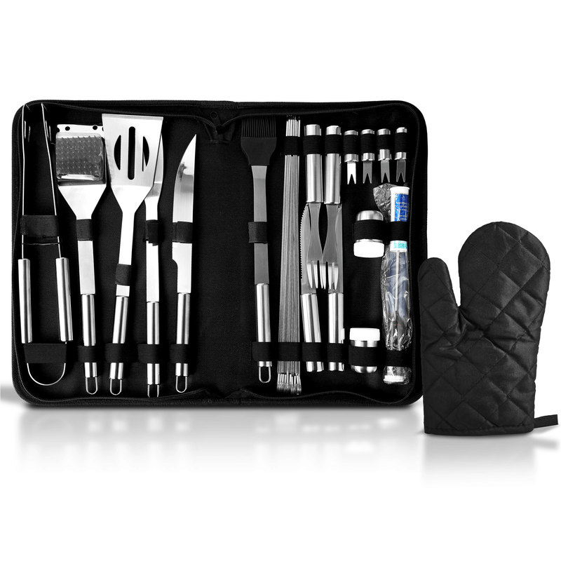 Cheer Collection 28 Piece BBQ Grilling Set - Stainless Steel with Spatula Turner, Tongs & Other BBQ Grilling Accessories