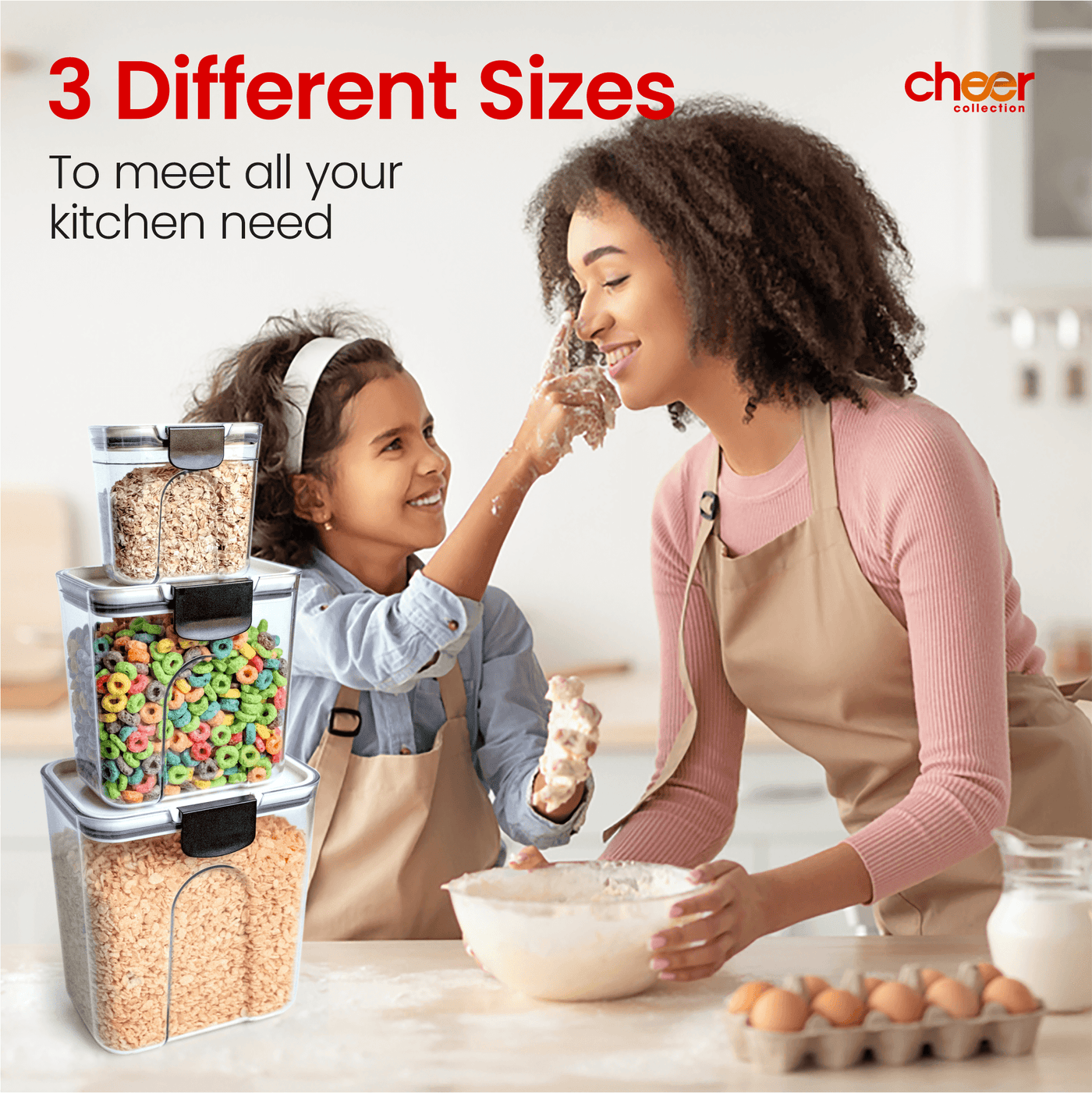 Cheer Collection 3 Piece Set of Airtight Food Storage Containers