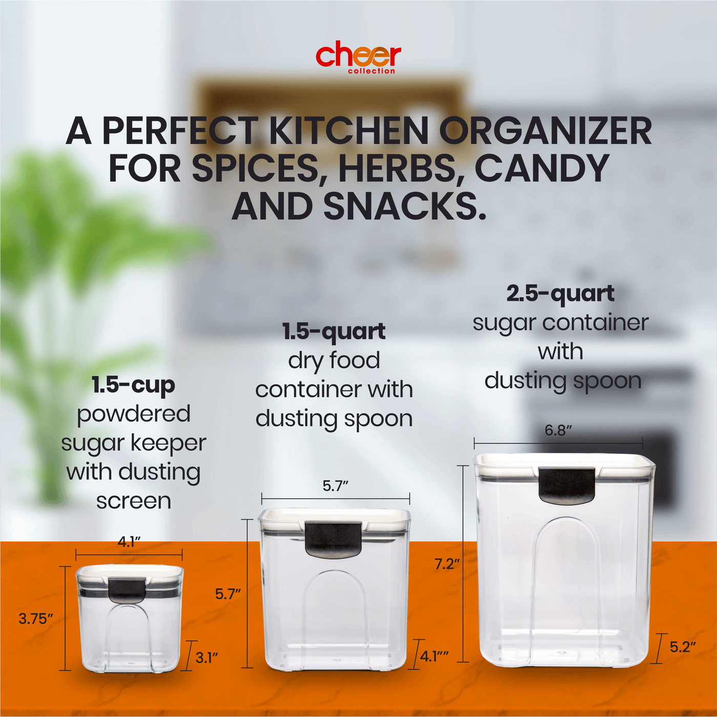 Cheer Collection Airtight Food Storage Containers, Set of 7 (Gray)