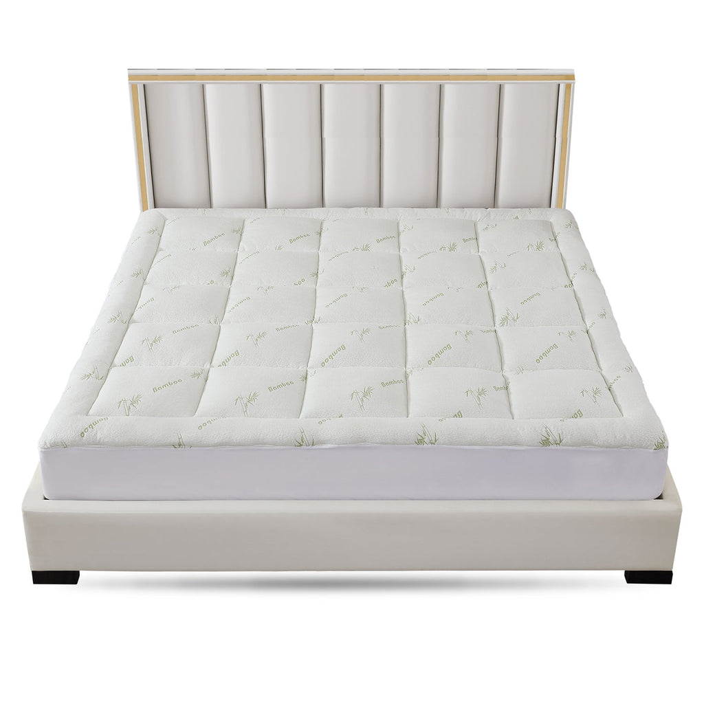 Cheer Collection Bamboo Mattress Topper Filled with Shredded Memory Foam - Cooling Bed Topper for Mattresses