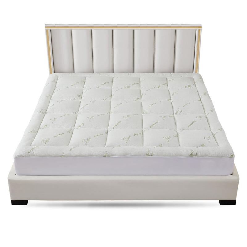 Cheer Collection Bamboo Mattress Topper Filled with Shredded Memory Foam - Cooling Bed Topper for Mattresses