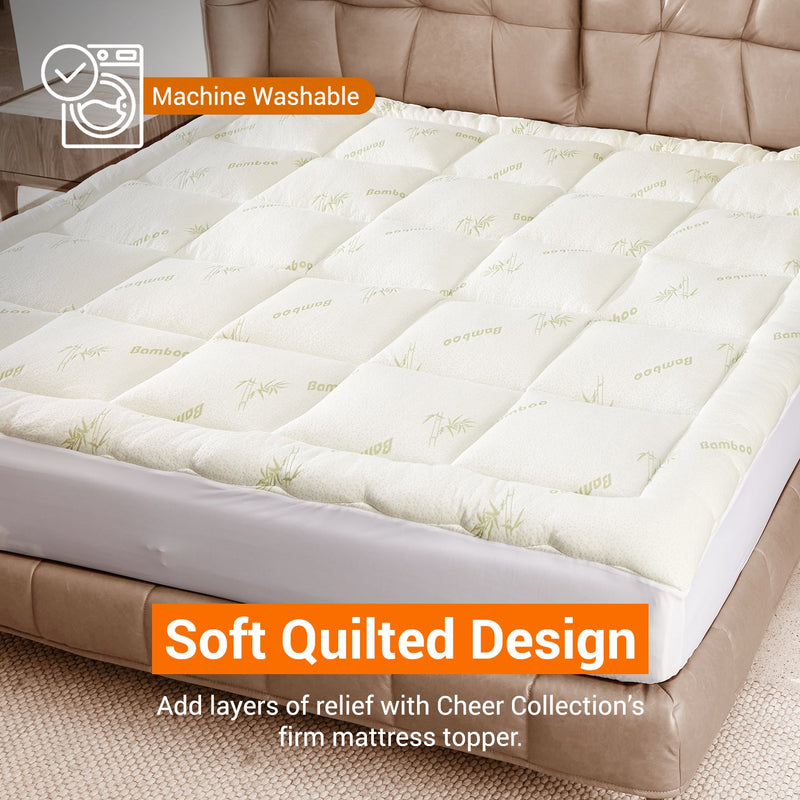 Cheer Collection Bamboo Mattress Topper Filled with Shredded Memory Foam - Cooling Bed Topper for Mattresses