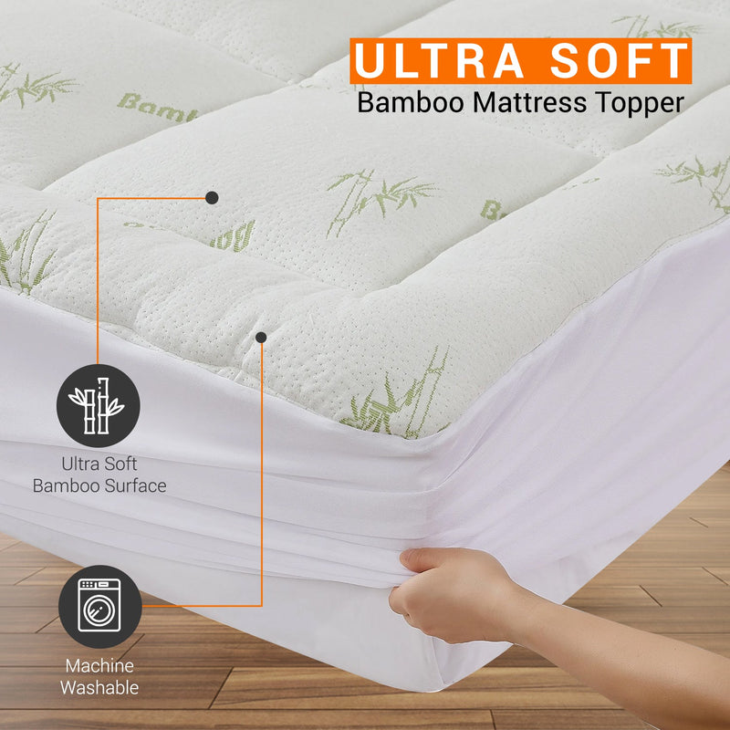 Cheer Collection Bamboo Mattress Topper Filled with Shredded Memory Foam - Cooling Bed Topper for Mattresses