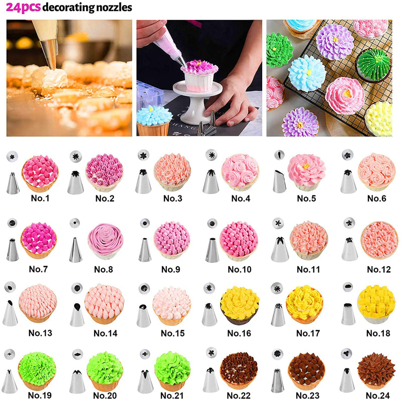 Cheer Collection Cake Decorating Supplies Kit - 30 in 1 cake decorations, 24Pcs Professional Stainless Steel DIY Icing Tips with 3 Reusable Coupler & Storage Case & 3 Sizes Silicone Cake Decorating Pastry Bags