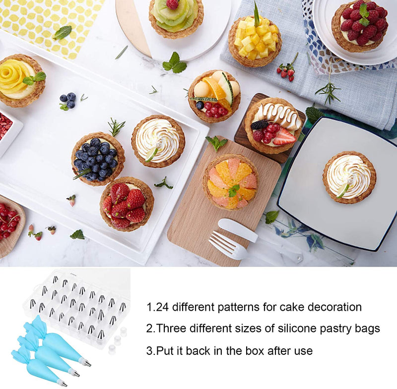 Cheer Collection Cake Decorating Supplies Kit - 30 in 1 cake decorations, 24Pcs Professional Stainless Steel DIY Icing Tips with 3 Reusable Coupler & Storage Case & 3 Sizes Silicone Cake Decorating Pastry Bags