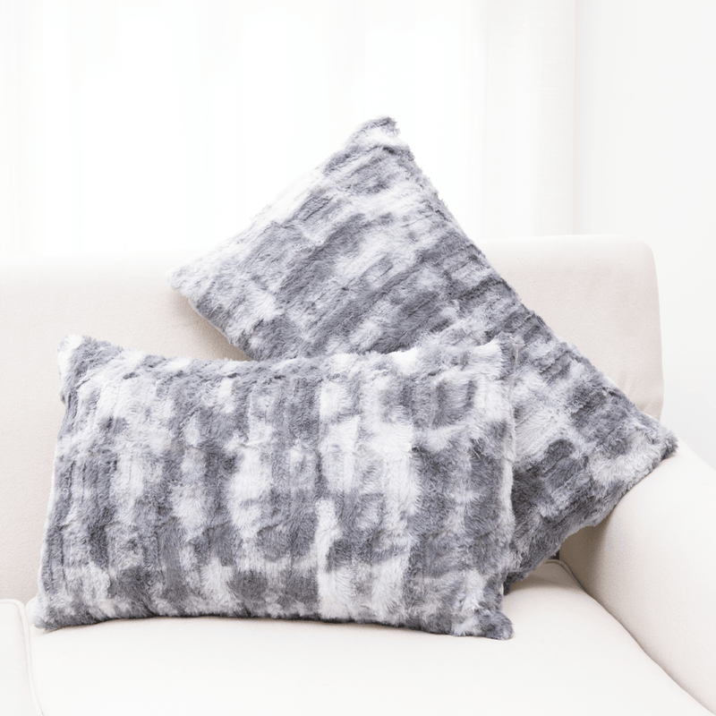 Cheer Collection Decorative Faux Fur Throw Pillow with Inserts - Luxuriously Soft Bamboo Design Accent Pillows – 12” x 20” - Set of 2 - Cheer Collection