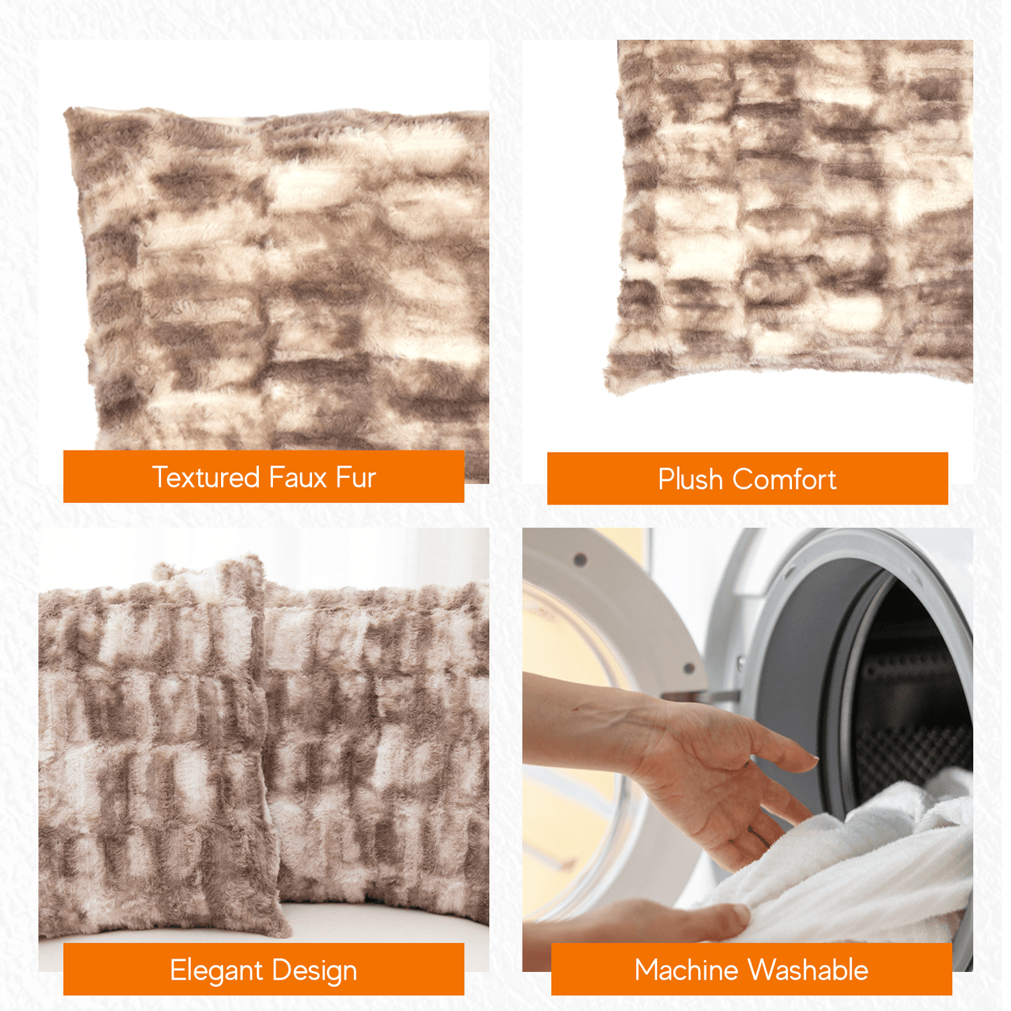 Cheer Collection Decorative Faux Fur Throw Pillow with Inserts – Luxuriously Soft Bamboo Design Accent Pillows – 18” x 18” - Set of 2 - Cheer Collection