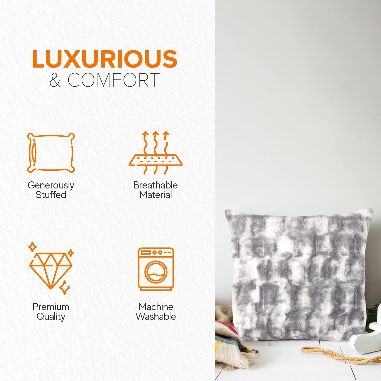 Cheer Collection Decorative Faux Fur Throw Pillow with Inserts – Luxuriously Soft Bamboo Design Accent Pillows – 18” x 18” - Set of 2 - Cheer Collection