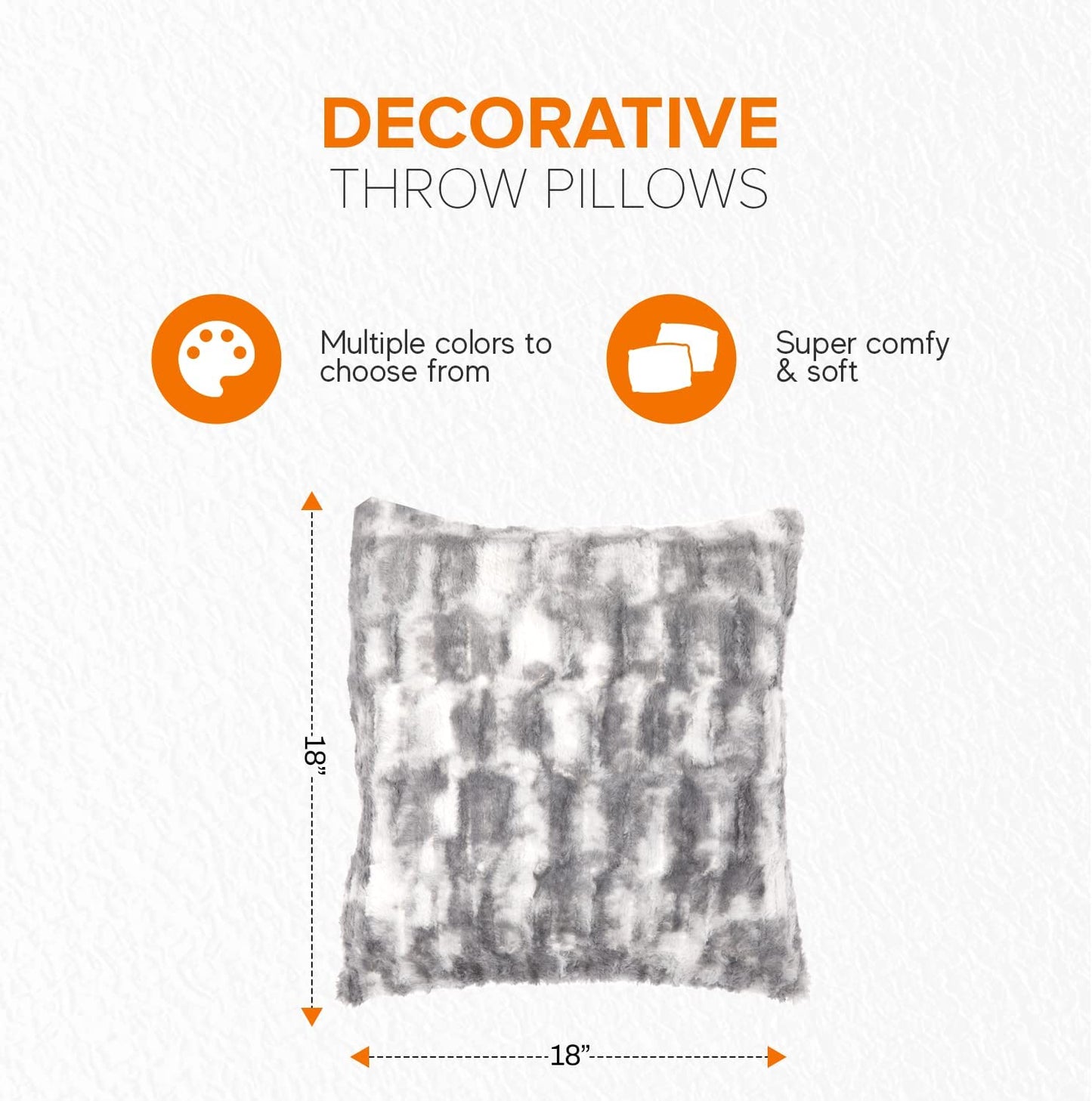 Cheer Collection Decorative Faux Fur Throw Pillow with Inserts – Luxuriously Soft Bamboo Design Accent Pillows – 18” x 18” - Set of 2 - Cheer Collection