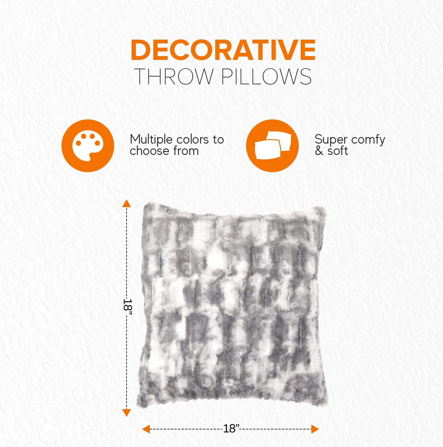 Cheer Collection Decorative Faux Fur Throw Pillow with Inserts – Luxuriously Soft Bamboo Design Accent Pillows – 18” x 18” - Set of 2 - Cheer Collection