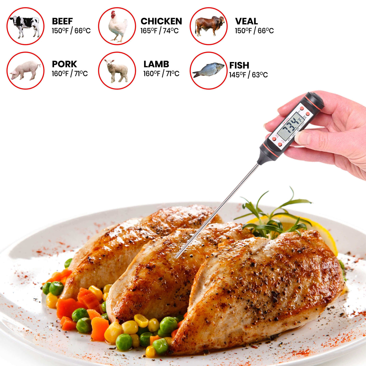 Cheer Collection Digital Meat Thermometer, Quick Read Cooking Thermometer  for Grill BBQ Snoker and Kitchen