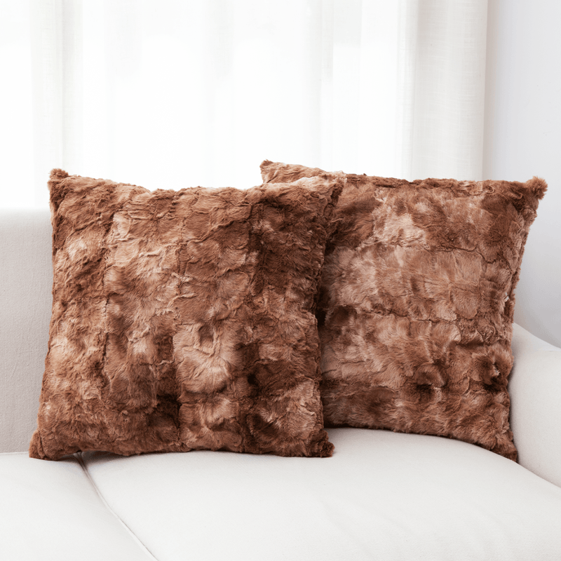 Cheer Collection Faux Fur Throw Pillow Set - Ultra Soft and Cozy, Elegant Home Decor, Stylish Accent Pillows - 18" x 18", - Set of 2 - Cheer Collection