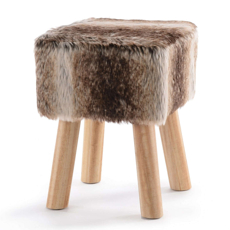 Cheer Collection Faux Fur Wood Leg Stool Brown - Square & Round