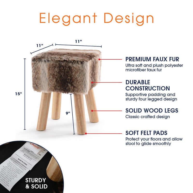Cheer Collection Faux Fur Wood Leg Stool Brown - Square & Round