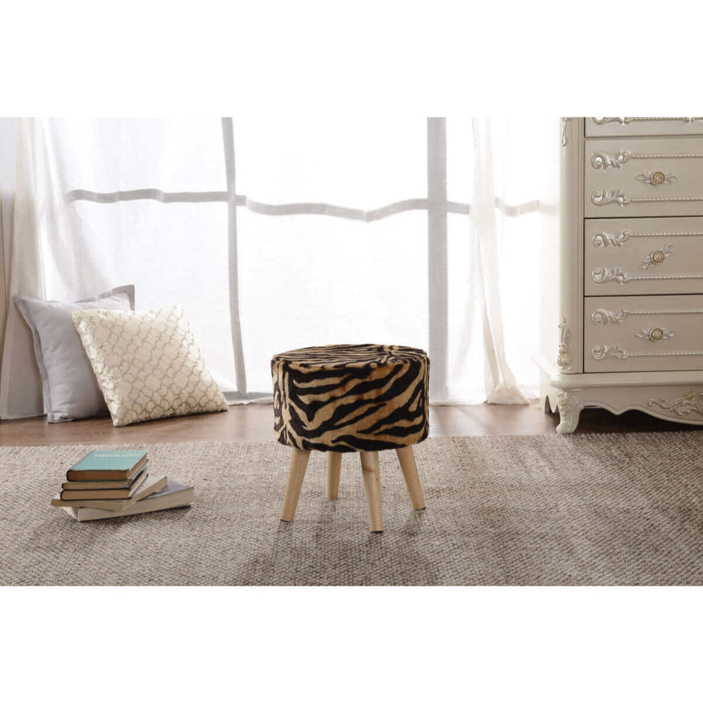 Cheer Collection Faux Fur Wood Leg Stool - Tiger
