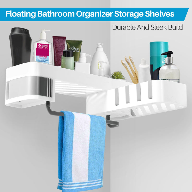 Cheer Collection Floating Bathroom Organizer & Shower Caddy with Towel Hanger for Bath or Kitchen - No Drilling Required