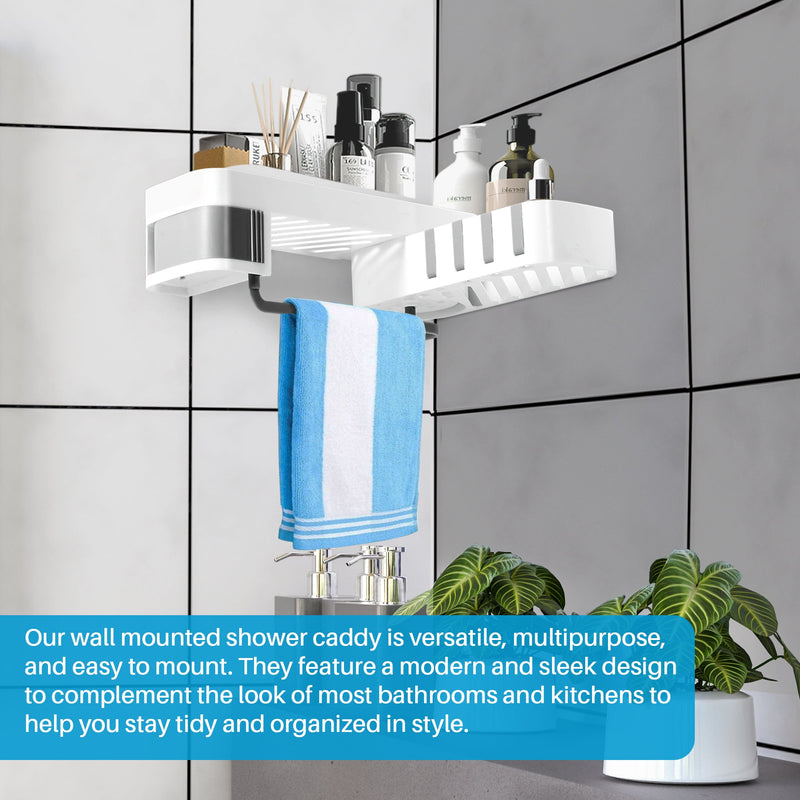 Cheer Collection Floating Bathroom Organizer & Shower Caddy with Towel Hanger for Bath or Kitchen - No Drilling Required