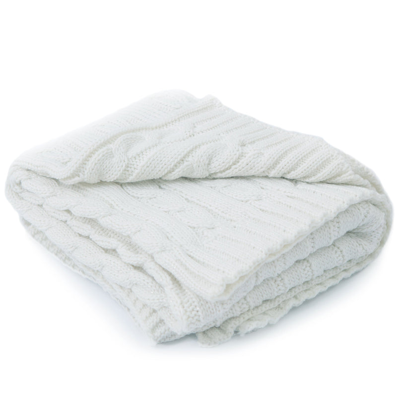 Cheer Collection Knitted Throw Blanket, Soft Cable Knit 100% Acrylic Accent Throw - Ivory, 50" x 60"