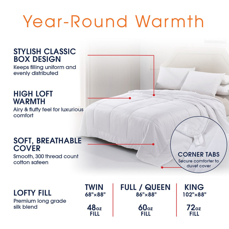 Cheer Collection Luxury Silk Comforter | 50% Natural Silk 50% Down Alternative Hypoallergenic Comforter and Duvet for All Seasons