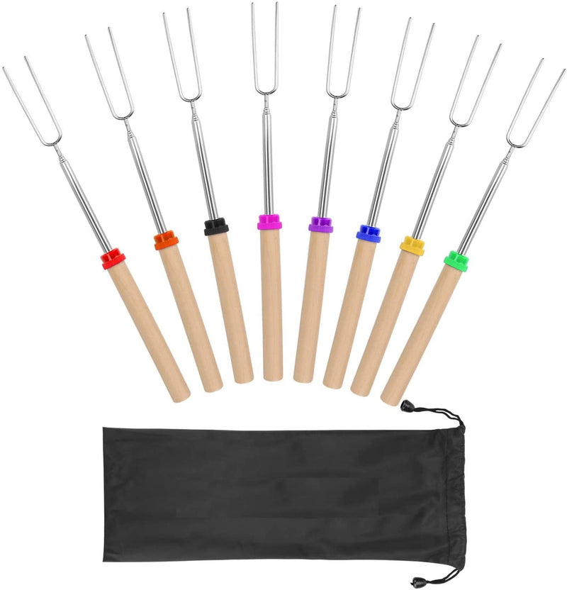 Cheer Collection Marshmallow Roasting Sticks - Set of 8 Extendable Smores Sticks and BBQ Forks