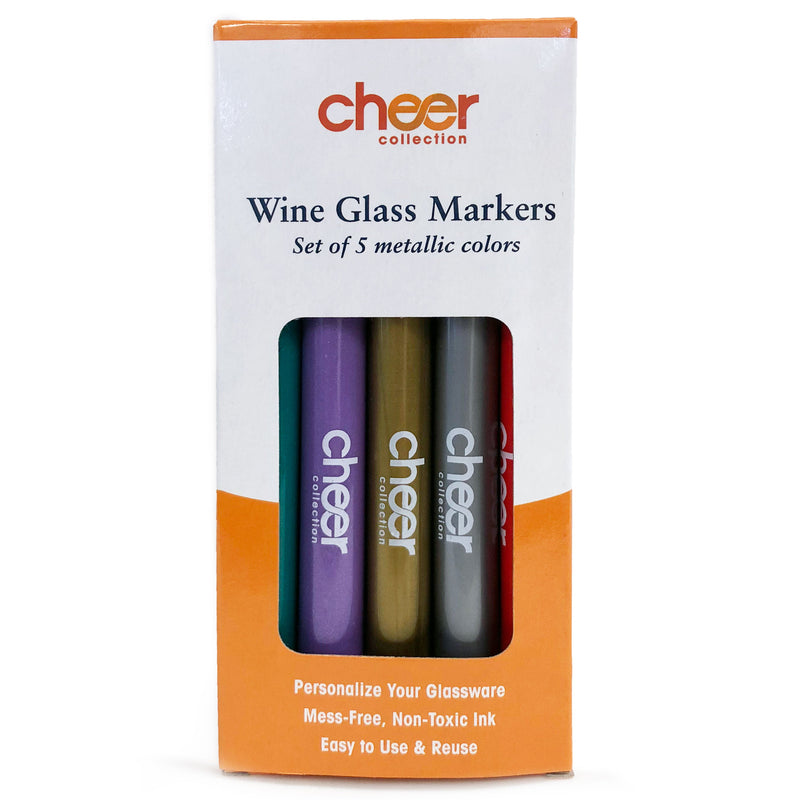 Cheer Collection Wine Glass Metallic Colors Markers Pack of 5