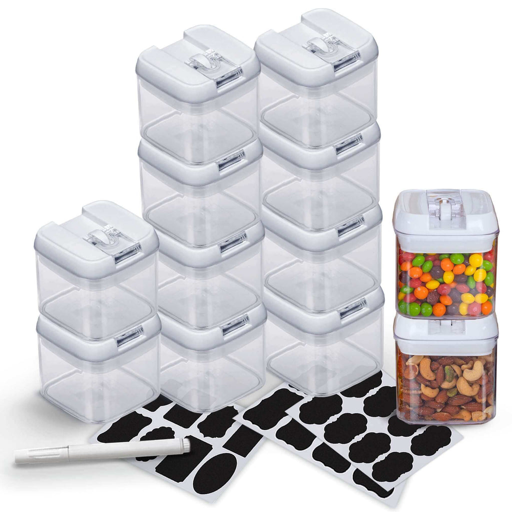Cheer Collection One Size Airtight Food Storage Containers - Set of 12 IDENTICAL 17 oz Pantry Organizer Bins plus Marker and Labels