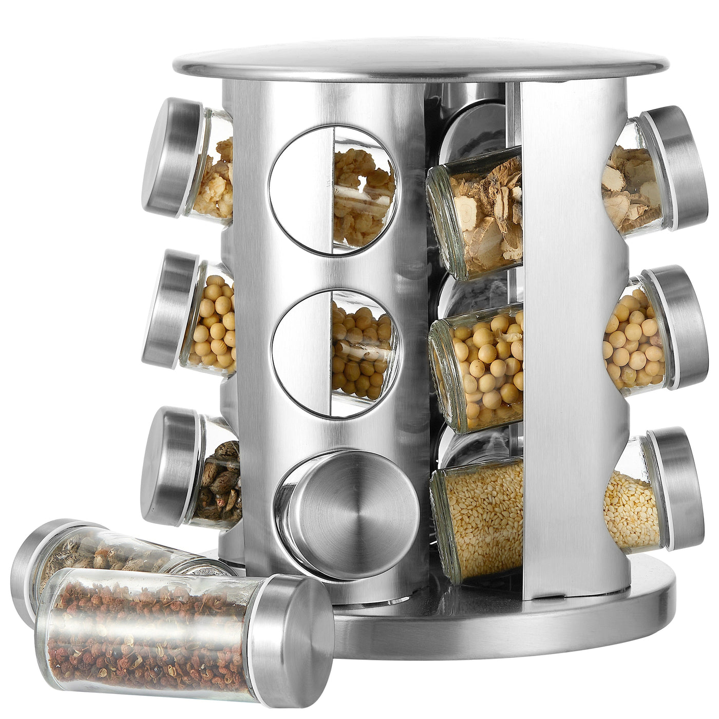 Cheer Collection Rotating Spice Rack for Countertop with 12 Jars Stainless Steel Revolving Storage Organizer for Spices and Seasonings plus Dry Erase Marker and 48 Reusable Labels Cheer Collection